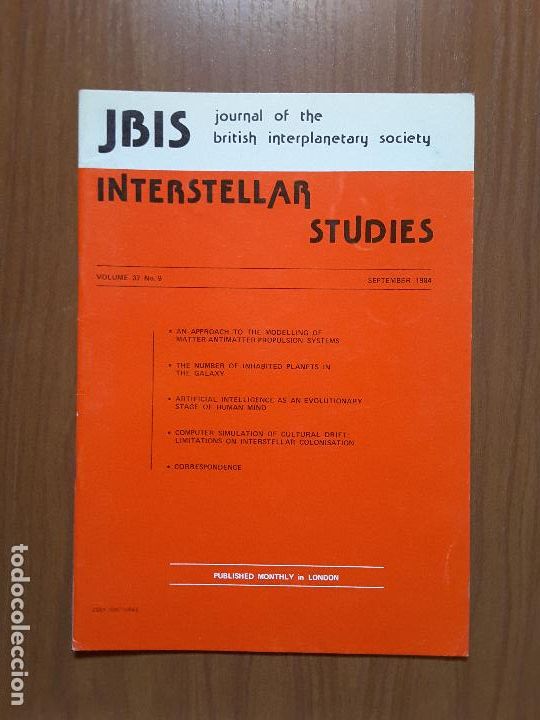 Collectionnisme de Revues et Journaux: Journal of the British Interplanetary Society Vol. 37, No. 9 - Interstellar Studies