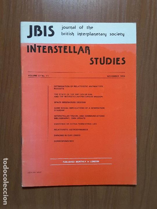 Collezionismo di Riviste e Giornali: Journal of the British Interplanetary Society Vol. 37, No. 11 - Interstellar Studies