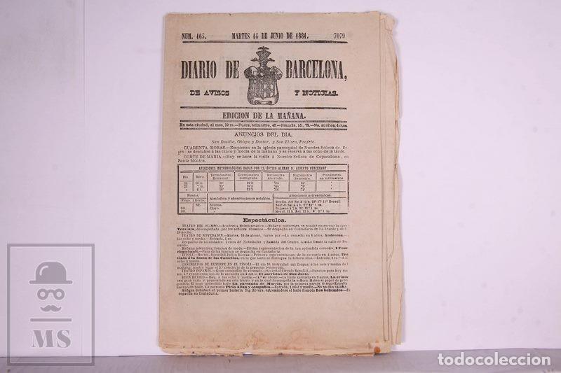 Colecionismo de Revistas e Jornais: Antiguo Periodico / Diario de Barcelona 14 Junio 1881 - Avisos y Noticias Edicion Ma&ntilde;ana
