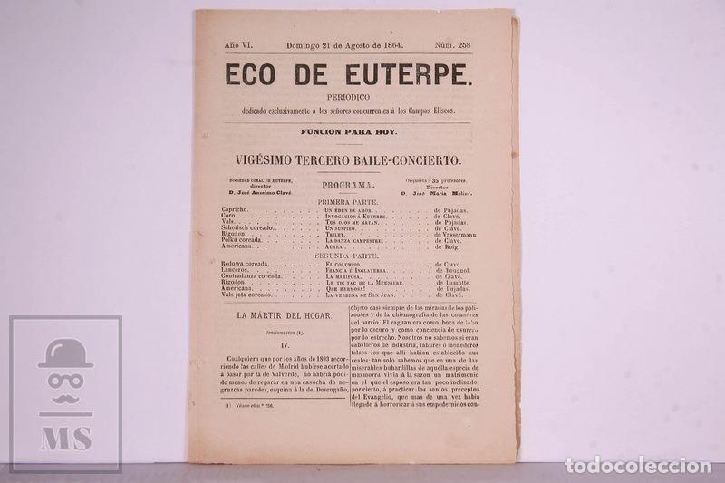 Colecionismo de Revistas e Jornais: Antigua Publicaci&oacute;n 21 Agosto 1864 - Eco de Euterpe - Jose Anselmo Clave - Se&ntilde;ores Campos Eliseos