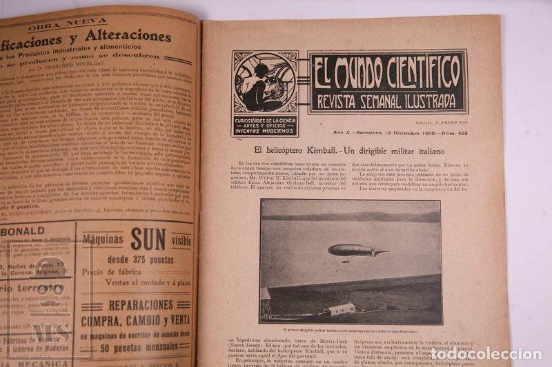 Colecionismo de Revistas e Jornais: Revista El Mundo Cientifico n&ordm; 455 - Diciembre 1908 - Helicoptero Kimball, l&aacute;mina Tunel Simpl&oacute;n,