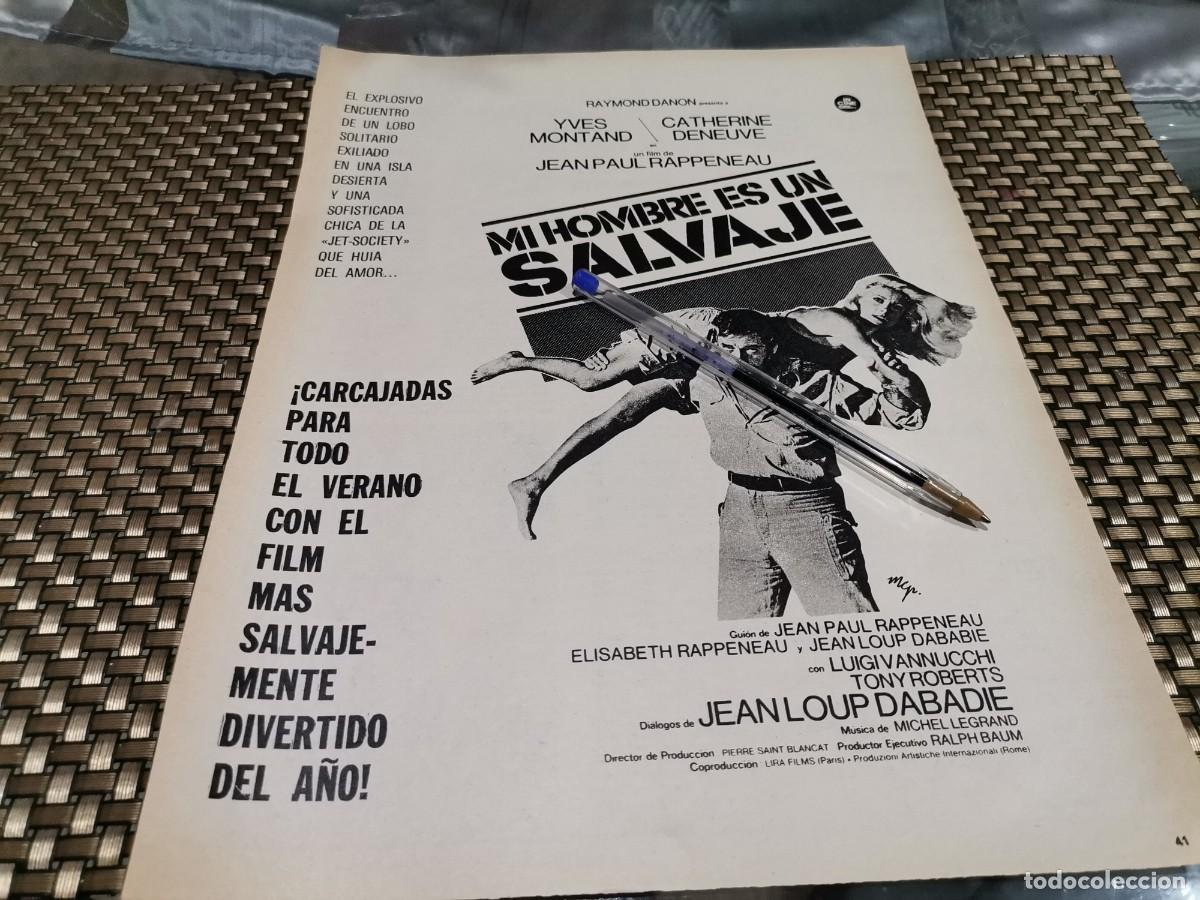 Coleccionismo de Revistas y Peri&oacute;dicos: CARTELERA CINE MI HOMBRE ES UN SALVAJE CATHERINE DENEUVE, YVES MONTAND RECORTE REVISTA 1976