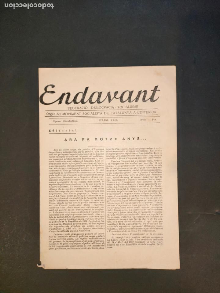 Coleccionismo de Revistas y Peri&oacute;dicos: ENDAVANT-FEDREACIO DEMOCRACIO SOCIALISME-JULIOL 1948-VER FOTOS-(K-10.274)