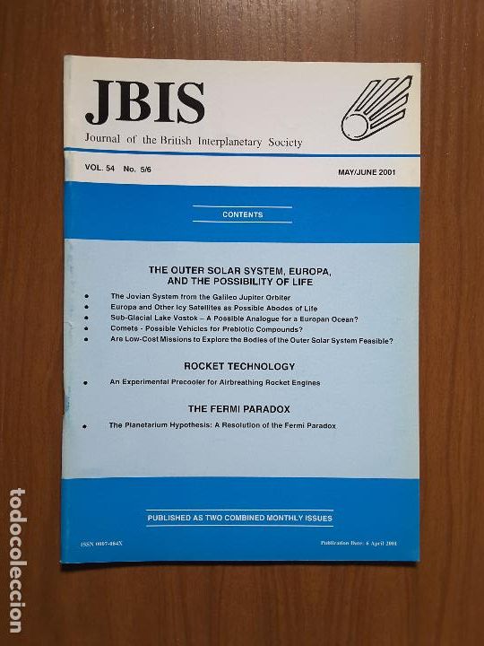 Coleccionismo de revistas y peri&oacute;dicos: Journal of the British Interplanetary Society Vol. 54, No. 5/6