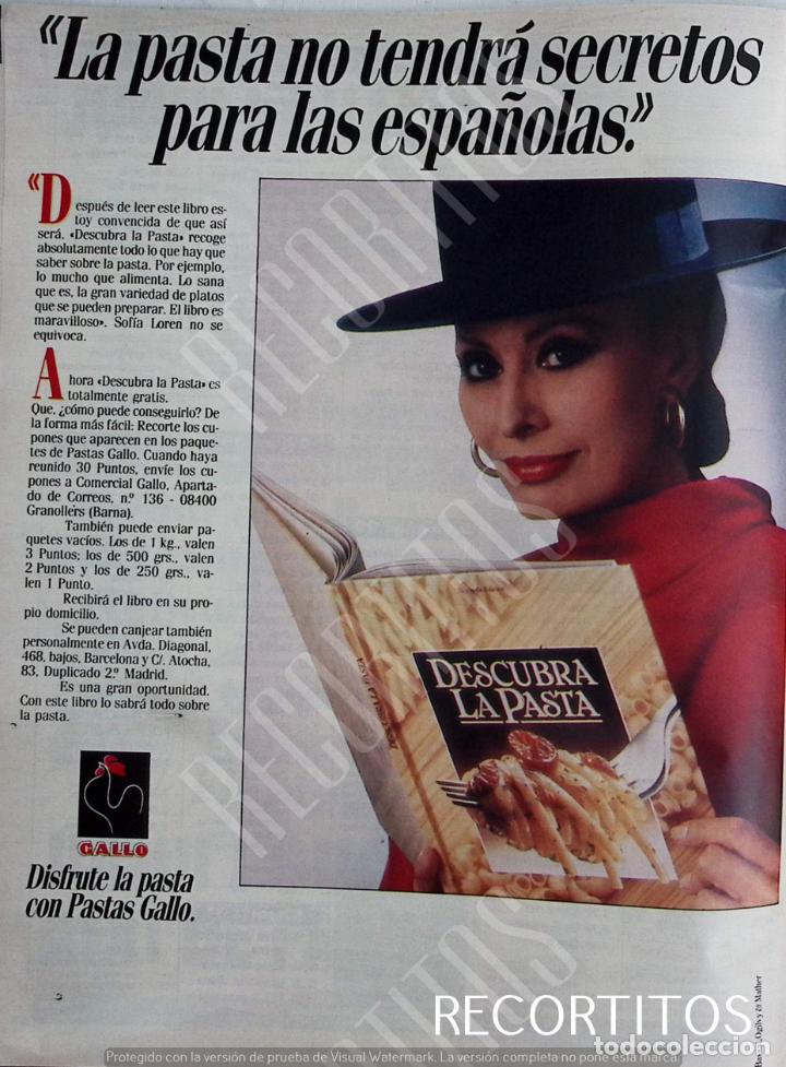 Coleccionismo de Revistas y Peri&oacute;dicos: FAMOSOS EN LA PUBLICIDAD SOFIA LOREN ANUNCIO PASTAS GALLO