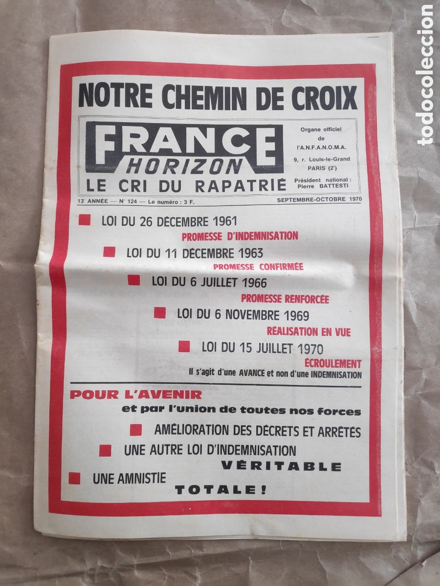 Sammeln von Zeitschriften und Zeitungen: PERIODICO FRANCES FRANCE HORIZON LE CRI DU RAPATRIE N&deg; 124 1970 NOTRE CHEMIN DE CROIX REPATRIADOS