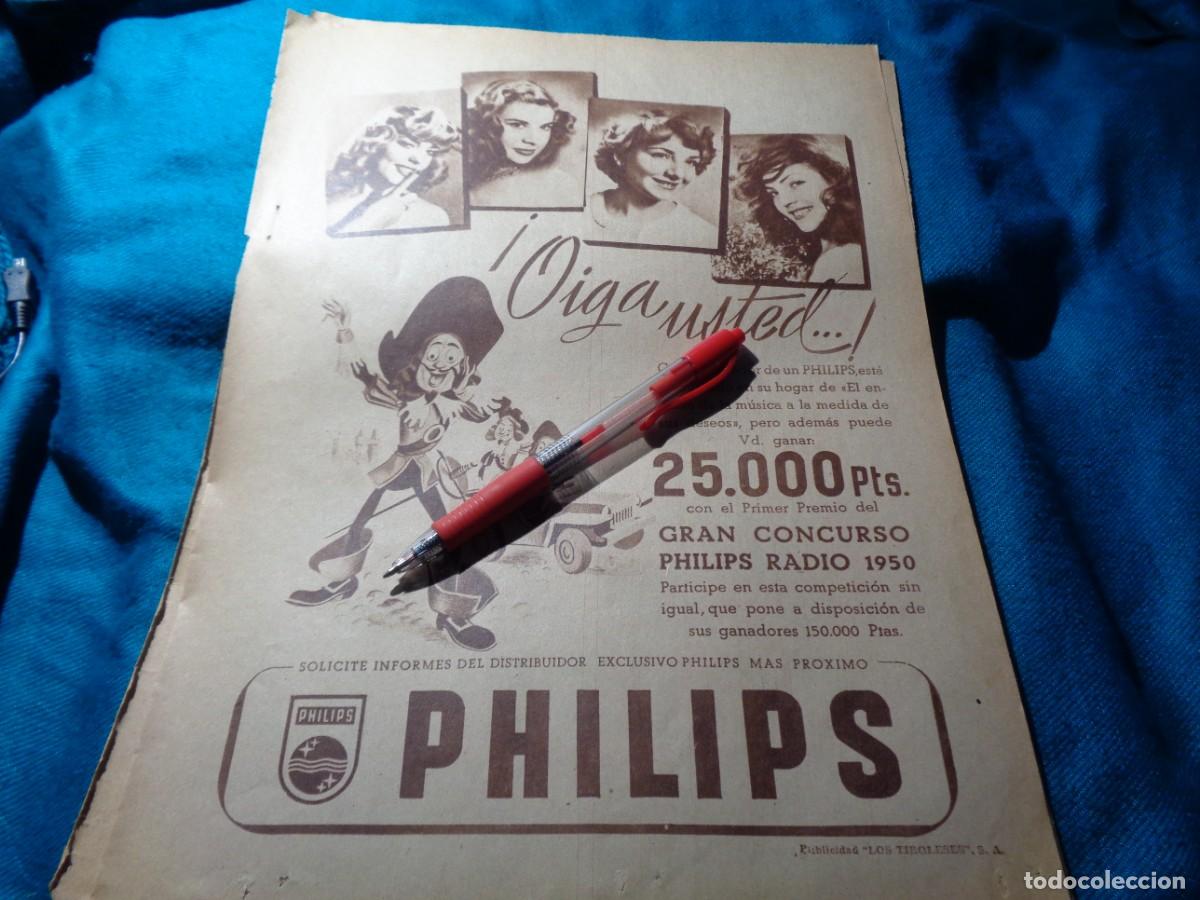 Coleccionismo de revistas y peri&oacute;dicos: RECORTE : PUBLICIDAD : PHILIPS, CONCURSO PHILIPS RADIO 1950. ABC, DICBRE 1949