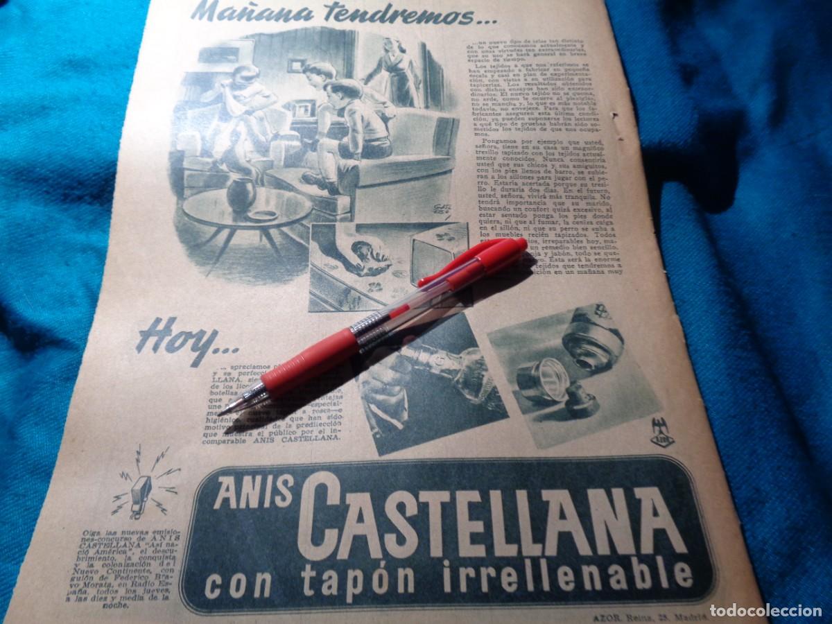 Coleccionismo de revistas y peri&oacute;dicos: RECORTE : PUBLICIDAD : ANIS CASTELLANA, CON TAPON IRRELLENABLE. ABC, DICBRE 1949