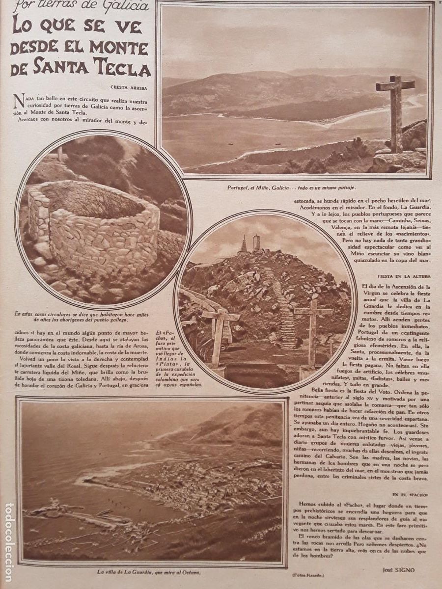 Collezionismo di Riviste e Giornali: LO QUE SE VE DESDE EL MONTE DE SANTA TECLA LA GUARDIA FARO EL FACHO GALICIA HOJA A&Ntilde;O 1929