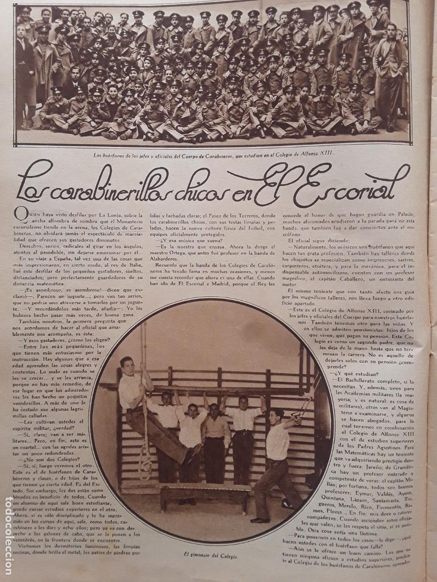 Collezionismo di Riviste e Giornali: LOS CARABINERILLOS CHICOS EN EL ESCORIAL CABO ESCUADRA GASTADORES 2 HOJAS REVISTA A&Ntilde;O 1929