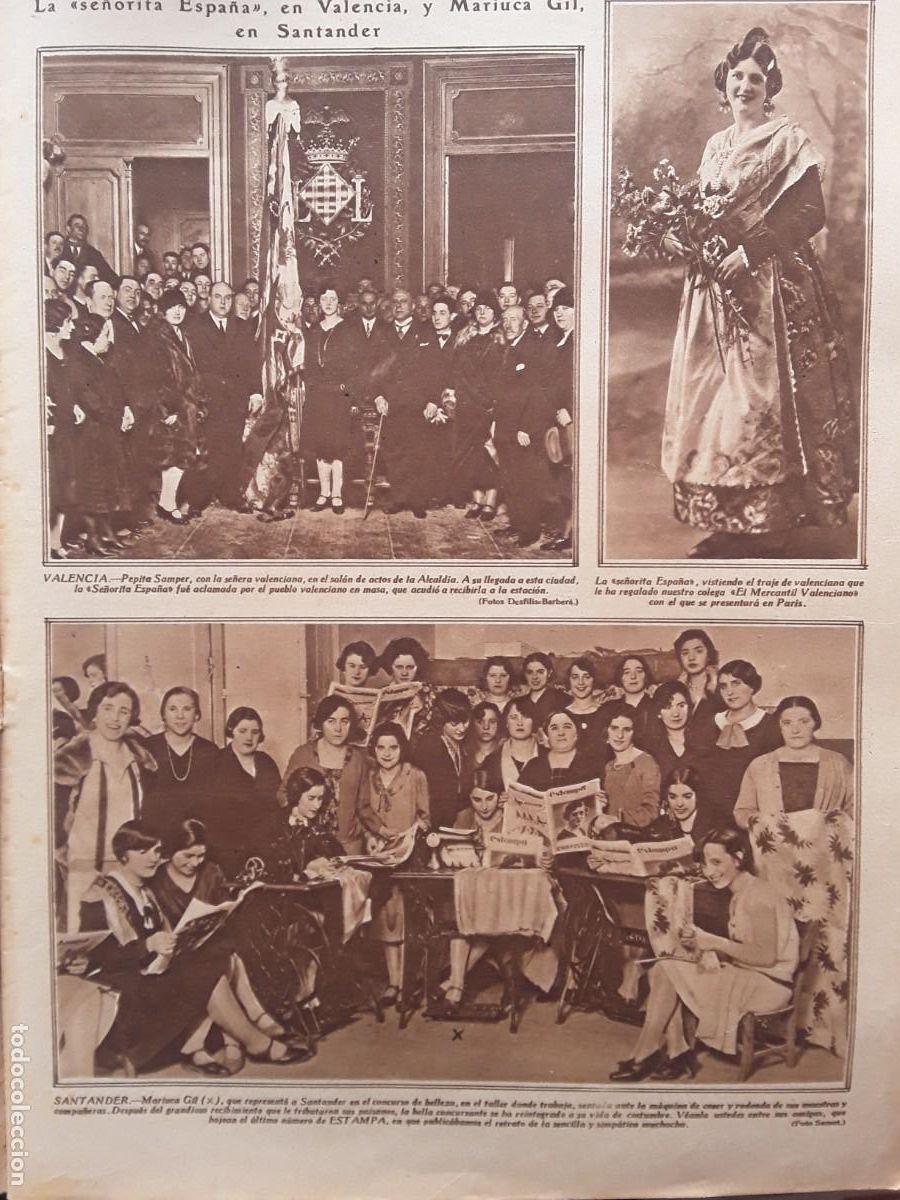 Collection Magazines and Newspapers: PEPITA SAMPER CON LA SE&Ntilde;ERA VALENCIANA SE&Ntilde;ORITA ESPA&Ntilde;A MARIUCA GIL SANTANDER HOJA REVISTA A&Ntilde;O 1929