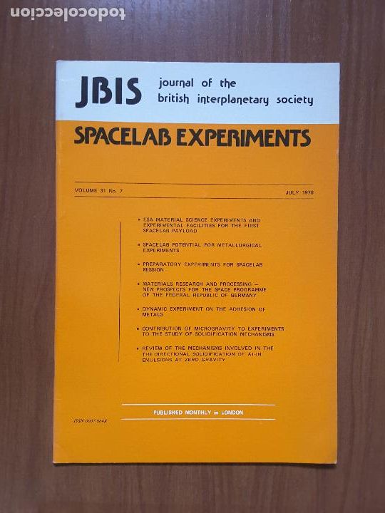 Coleccionismo de revistas y peri&oacute;dicos: Journal of the British Interplanetary Society Vol. 31, No. 7 - Spacelab Experiments