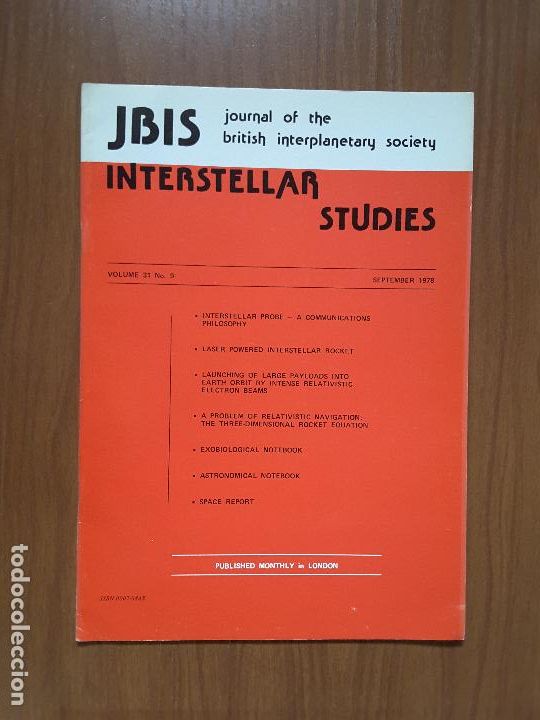 Collezionismo di Riviste e Giornali: Journal of the British Interplanetary Society Vol. 31, No. 9 - Interstellar Studies