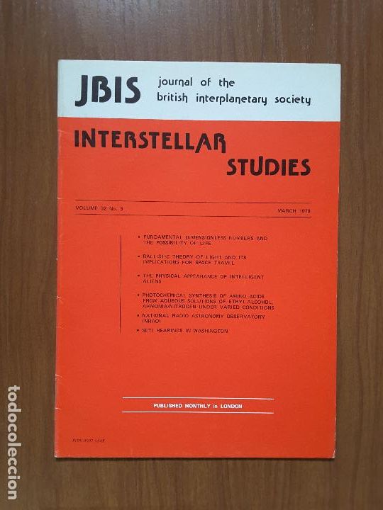 Collectionnisme de Revues et Journaux: Journal of the British Interplanetary Society Vol. 32, No. 3 - Interstellar Studies