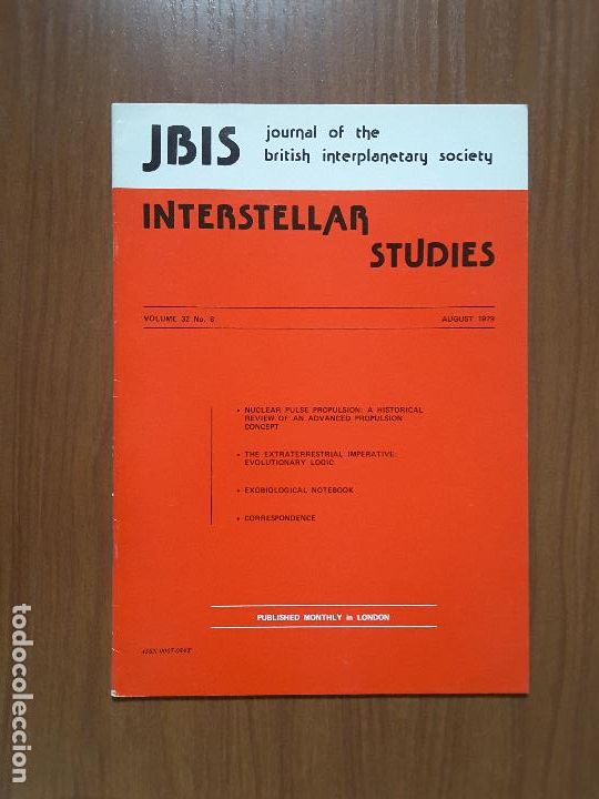 Coleccionismo de revistas y peri&oacute;dicos: Journal of the British Interplanetary Society Vol. 32, No. 8 - Interstellar Studies