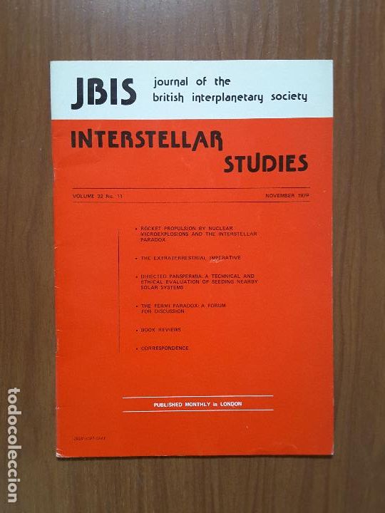Collectionnisme de Revues et Journaux: Journal of the British Interplanetary Society Vol. 32, No. 11 - Interstellar Studies
