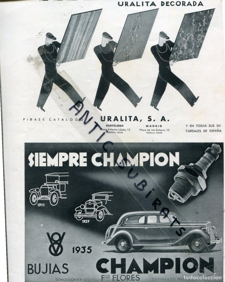 Collection Magazines and Newspapers: RECORTE DE PRENSA A&Ntilde;O 1935 ANUNCIO FIBROMARMOL URALITA BUJIAS CHAMPION FLORES ESPINARDO MURCIA