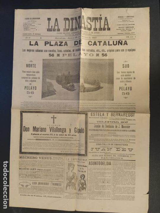 Collection Magazines and Newspapers: LA DINASTIA-25 FEBRERO 1897-DIARIO POLITICO LITERARIO MERCANTIL Y AVISOS-VER FOTOS-(V-24.397)