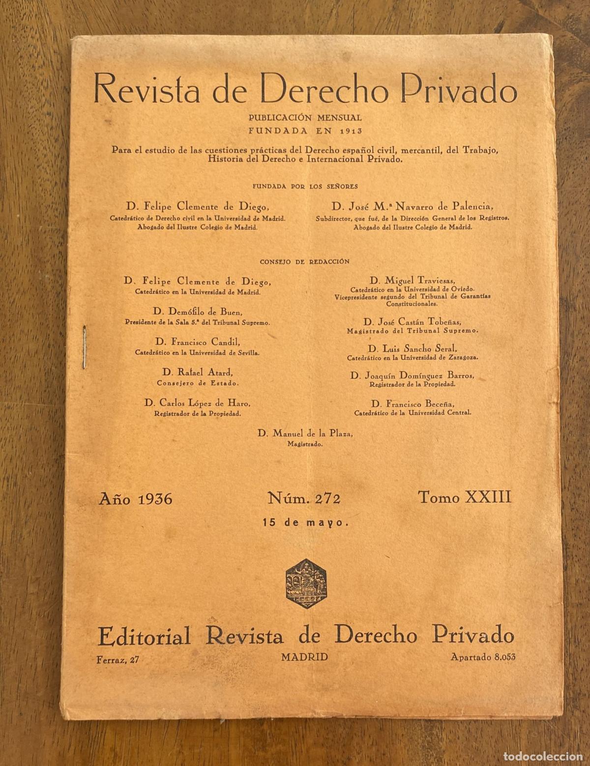Coleccionismo de Revistas y Peri&oacute;dicos: Revista de Derecho Privado n&ordm; 272. A&ntilde;o 1936. (29x20,5 cms.) SIN ABRIR