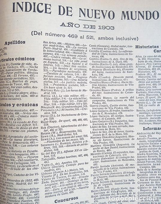 Coleccionismo de Revistas y Peri&oacute;dicos: Nuevo Mundo 521. &Iacute;ndice completo a&ntilde;o 1903. Minas de Almad&eacute;n. Monumento a Ch&aacute;varri en Portugalete