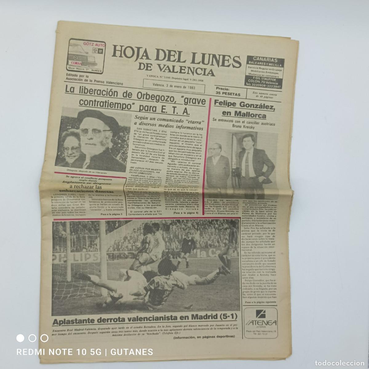 Sammeln von Zeitschriften und Zeitungen: HOJA DEL LUNES DE VALENCIA- 3 DE ENERO DE 1983