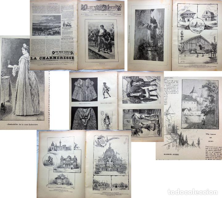 Coleccionismo de Revistas y Peri&oacute;dicos: LA ILUSTRACI&Oacute;N IB&Eacute;RICA. 15 junio 1889. Casacas del tiempo de Jorge I; A la escuela; Modas; Tolon.