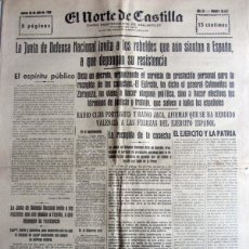 Coleccionismo de Revistas y Periódicos: EL NORTE DE CASTILLA. GUERRA CIVIL. 30 JULIO 1936. VALLADOLID. RENDICION VALENCIA. PALENCIA. SEGOVIA