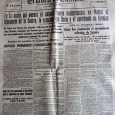 Coleccionismo de Revistas y Periódicos: EL NORTE DE CASTILLA. GUERRA CIVIL. 30/8/1936. VALLADOLID. BOMBARDEO MADRID. TOMA BELCOIN. REINOSA