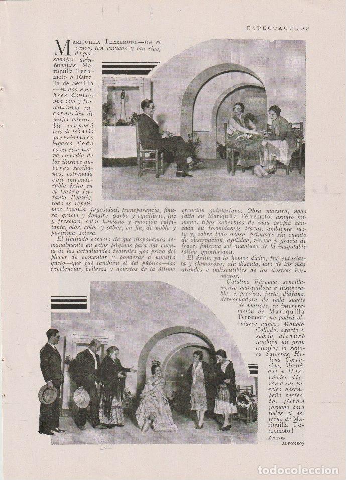 Coleccionismo de revistas y peri&oacute;dicos: * TEATRO * Mariquilla Terremoto con Catalina B&aacute;rcena; reverso Casanova -1930