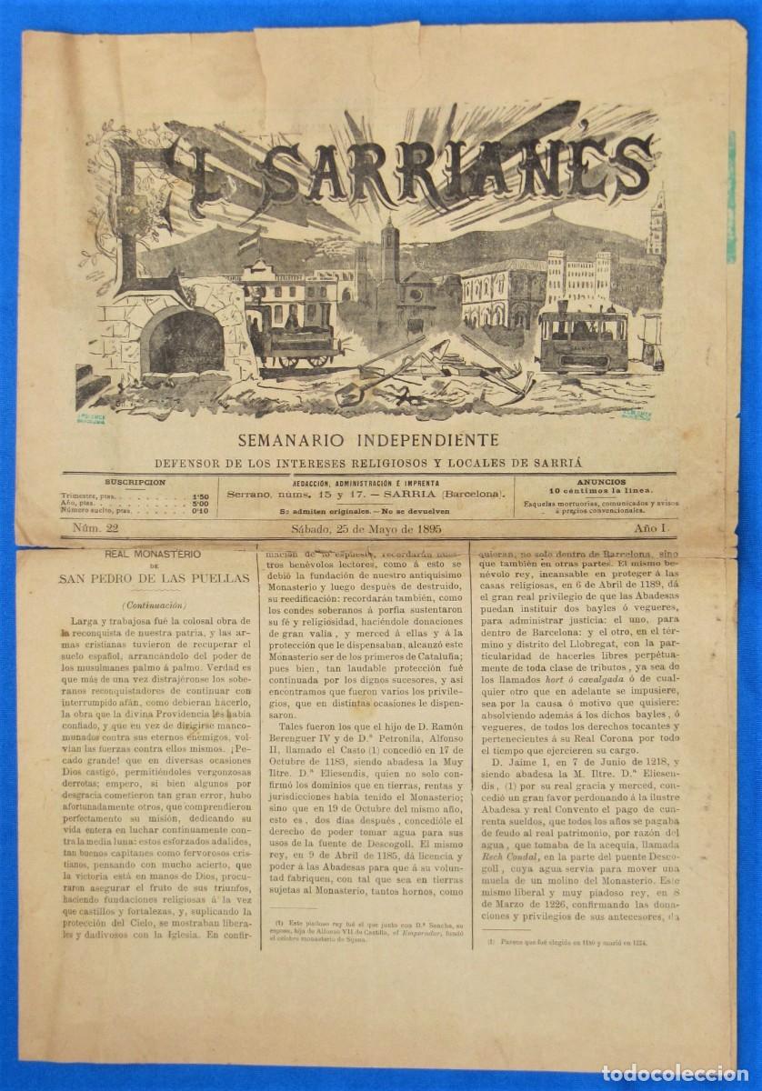 Collection Magazines and Newspapers: EL SARRIAN&Eacute;S. SARRI&Agrave;. SEMANARIO INDEPENDIENTE. A&Ntilde;O I. N&Uacute;M. 22. 1895.