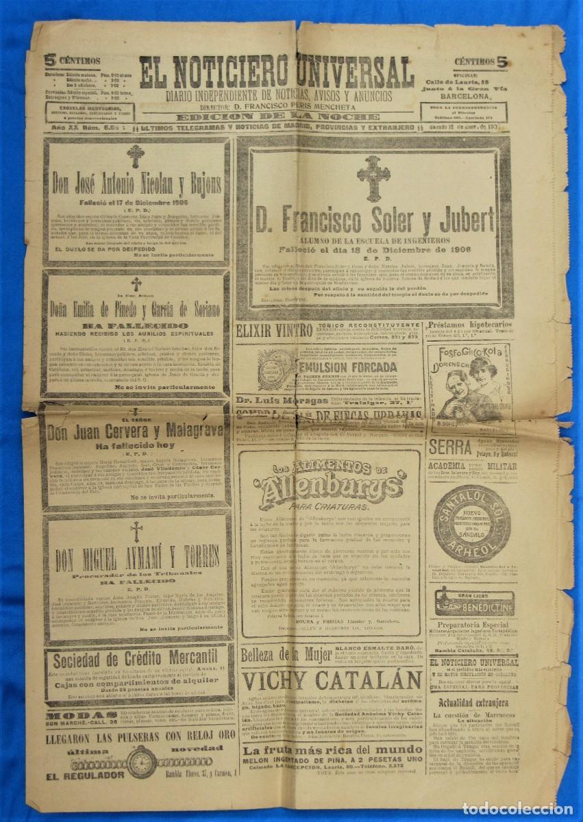 Collection Magazines and Newspapers: EL NOTICIERO UNIVERSAL. 12 DE ENERO 1907. BARCELONA.