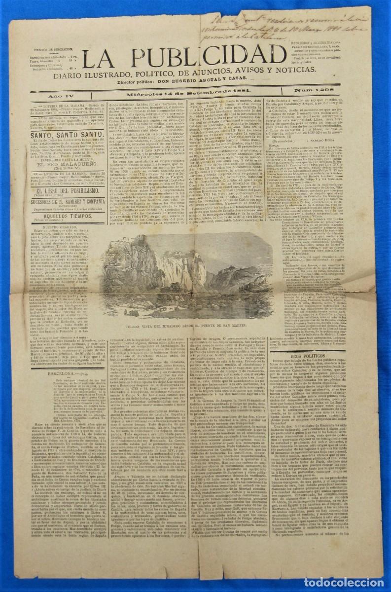 Collection Magazines and Newspapers: LA PUBLICIDAD. DIARIO ILUSTRADO. A&Ntilde;O IV. SEPTIEMBRE DE 1881. BARCELONA.