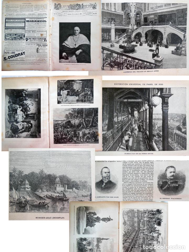 Coleccionismo de Revistas y Peri&oacute;dicos: LA ILUSTRACI&Oacute;N IB&Eacute;RICA. 19 octubre 1889. Murchid-Abad (Indost&aacute;n) El primer piso de la Torre Eiffel