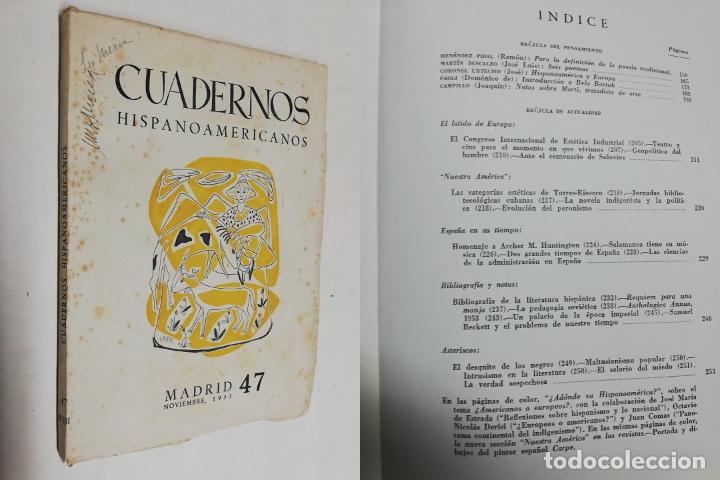 Coleccionismo de revistas y peri&oacute;dicos: ANTIGUA REVISTA / OLD MAGAZINE: CUADERNOS HISPANOAMERICANOS N&ordm;47 NOVIEMBRE 1953