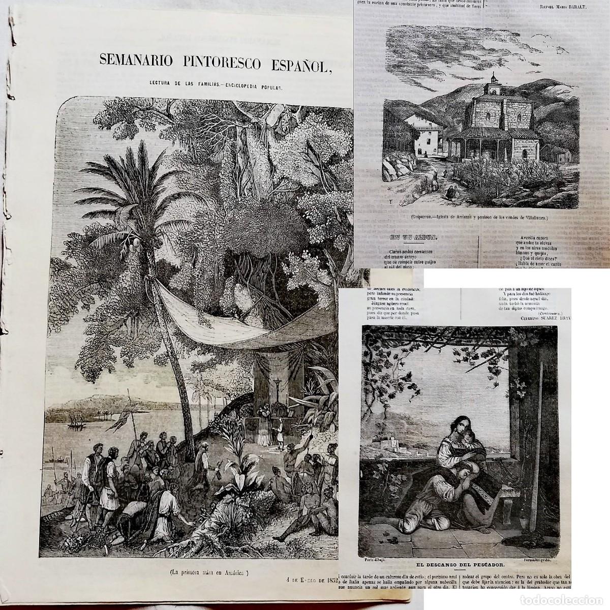 Coleccionismo de revistas y peri&oacute;dicos: SEMANARIO PINTORESCO ESPA&Ntilde;OL, N&ordm; 1 1852: Primera misa en Am&eacute;rica, Iglesia Arriaran Gipuzkoa ...