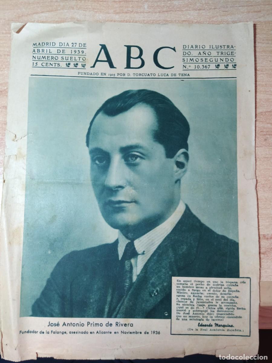 Coleccionismo de revistas y peri&oacute;dicos: Portada ABC del 27/04/1939