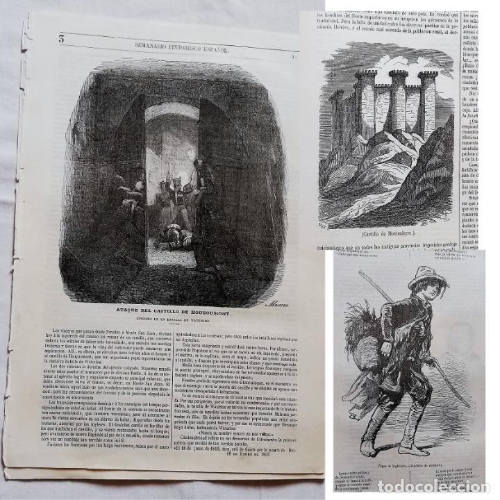 Coleccionismo de revistas y peri&oacute;dicos: SEMANARIO PINTORESCO ESPA&Ntilde;OL N&ordm; 3 1852: Ataque del Castillo Hougoumont, Castillo Montealegre