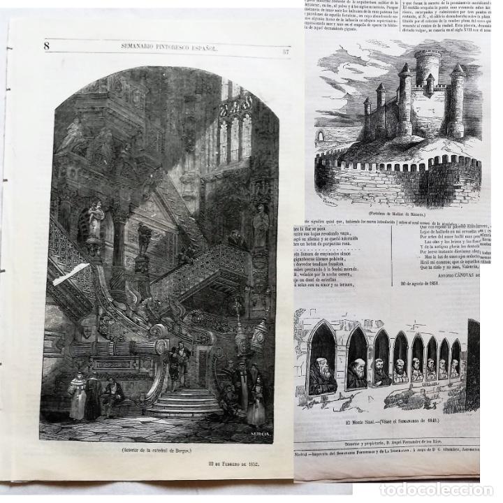 Coleccionismo de revistas y peri&oacute;dicos: SEMANARIO PINTORESCO ESPA&Ntilde;OL N&ordm; 8 1852: Catedral de Burgos, Medina de Rioseco fortaleza