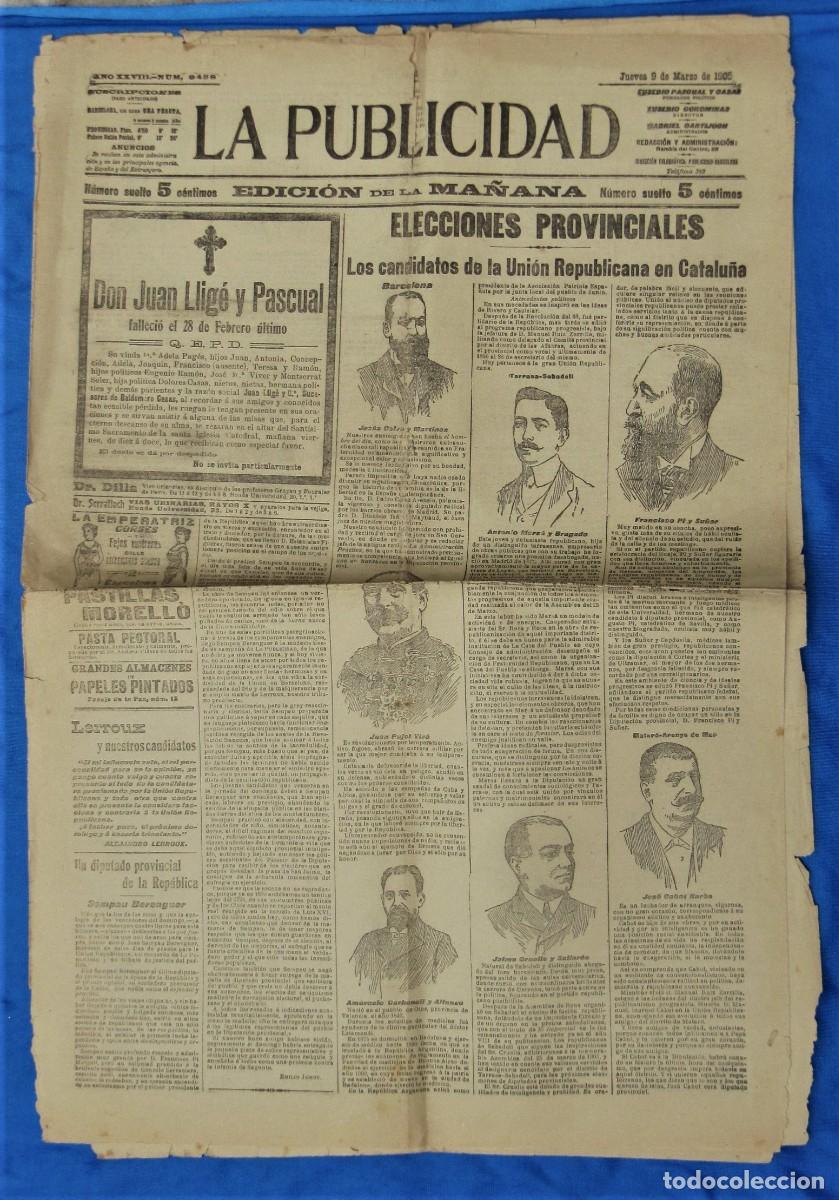 Coleccionismo de revistas y peri&oacute;dicos: LA PUBLICIDAD. DIARIO ILUSTRADO. A&Ntilde;O XXVIII. 9 DE MARZO 1905. UNI&Oacute;N REPUBLICANA. BARCELONA.