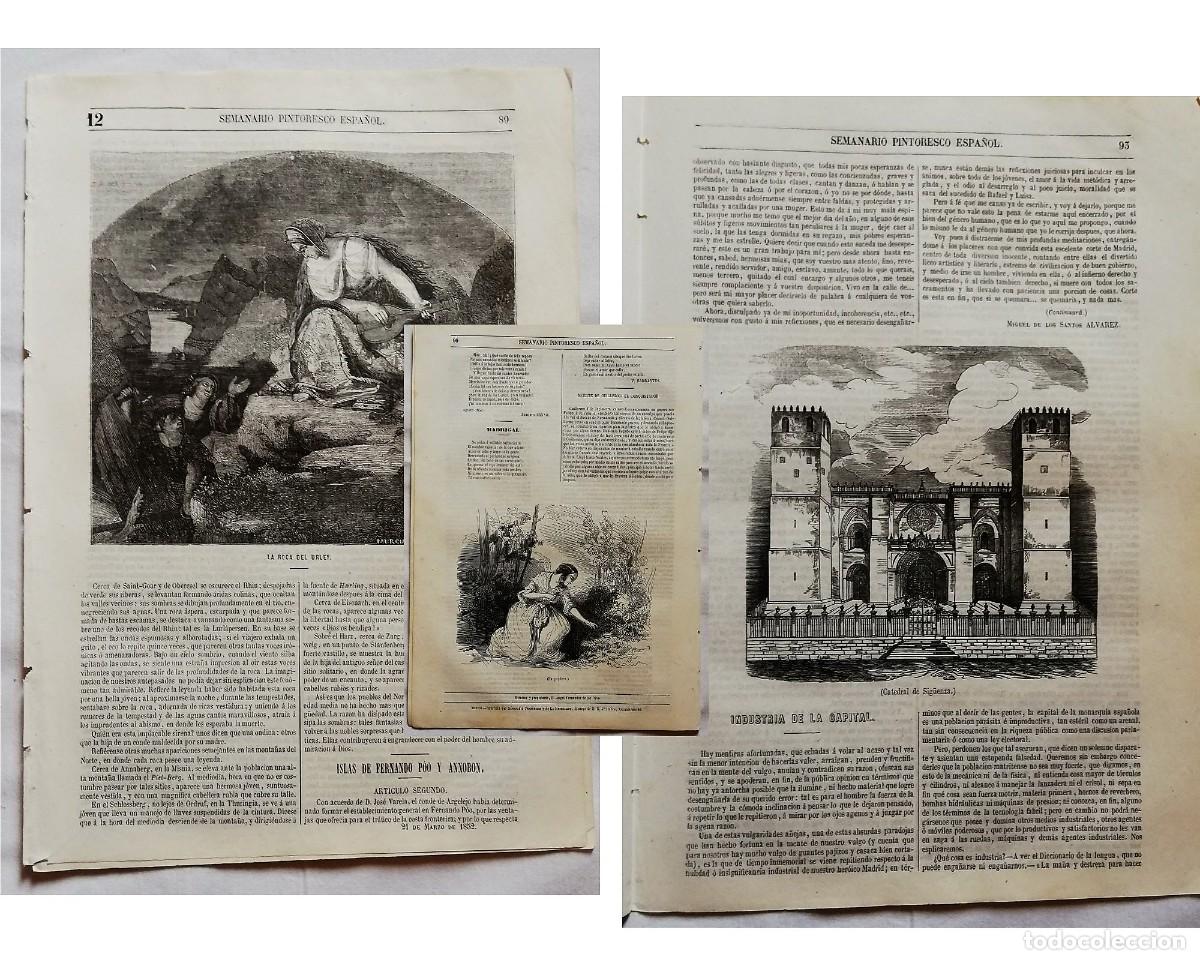 Coleccionismo de revistas y peri&oacute;dicos: SEMANARIO PINTORESCO ESPA&Ntilde;OL N&ordm; 12 1852: La roca de Urley, Catedral de Sig&uuml;enza, la pradera