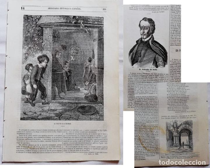 Coleccionismo de revistas y peri&oacute;dicos: SEMANARIO PINTORESCO ESPA&Ntilde;OL N&ordm; 14 1852: La vuelta a la escuela, retrato D. Antonio Sol&iacute;s .