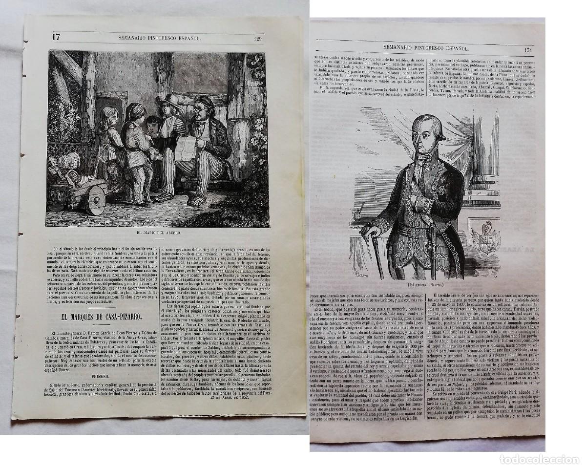 Coleccionismo de revistas y peri&oacute;dicos: SEMANARIO PINTORESCO ESPA&Ntilde;OL N&ordm; 17 1852: Ram&oacute;n Garc&iacute;a de Le&oacute;n y Pizarro retrato, Diario del abuelo