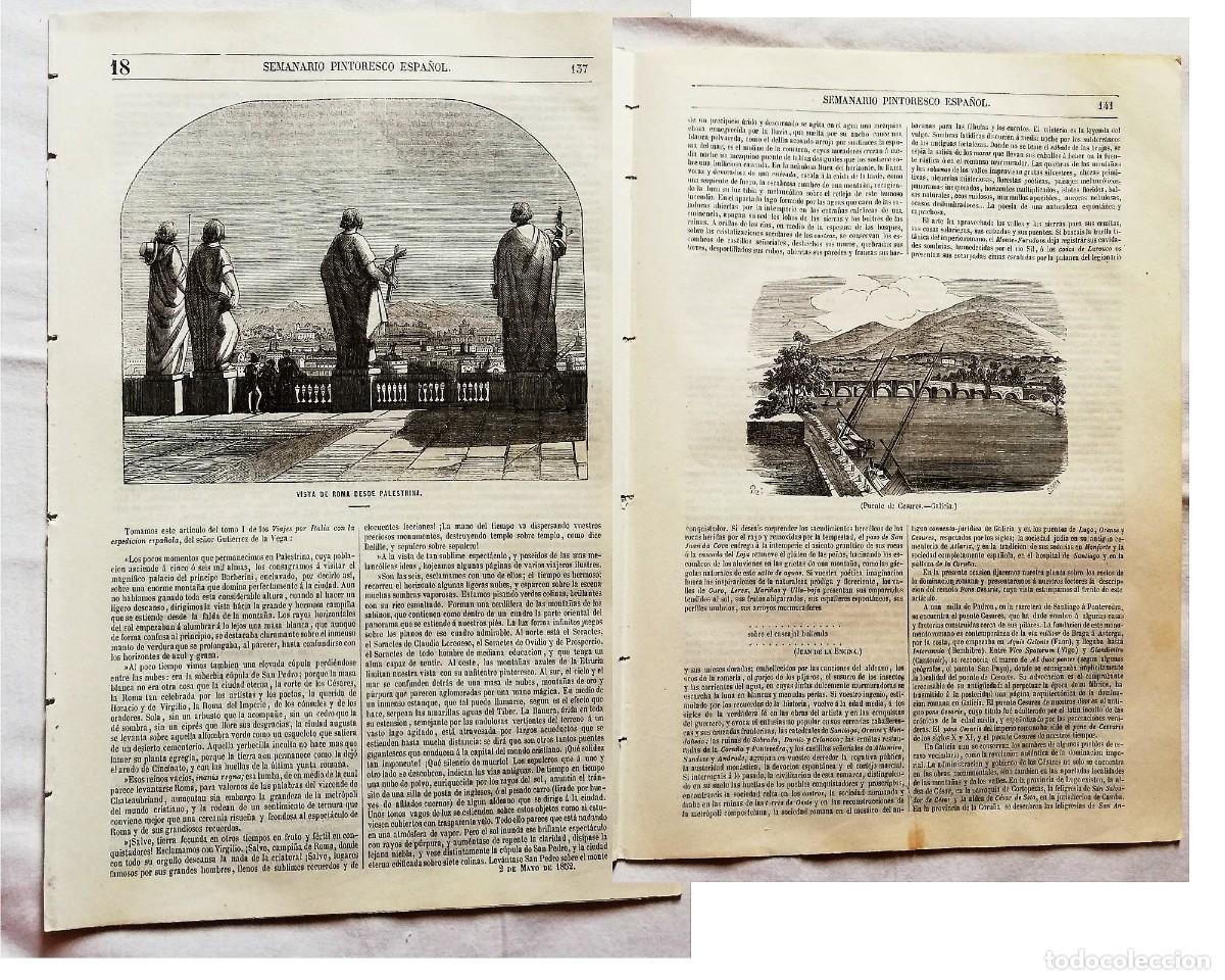 Coleccionismo de revistas y peri&oacute;dicos: SEMANARIO PINTORESCO ESPA&Ntilde;OL N&ordm; 18 1852: Puente de Cesures Galicia, Vista de Roma desde Palestrina