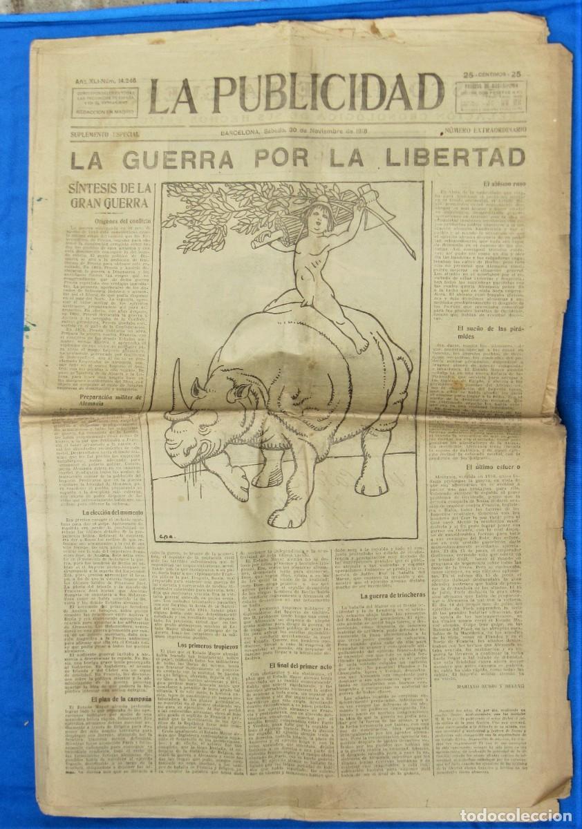 Coleccionismo de revistas y peri&oacute;dicos: LA PUBLICIDAD. DIARIO ILUSTRADO. A&Ntilde;O XLI. SUPLEMENTO ESPECIAL. 1&ordf; GUERRA MUNDIAL. 30 NOVIEMBRE 1918