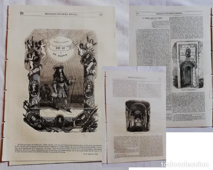 Coleccionismo de revistas y peri&oacute;dicos: SEMANARIO PINTORESCO ESPA&Ntilde;OL N&ordm; 28 1852: Luis XIV y su siglo, C&aacute;mara Santa Oviedo