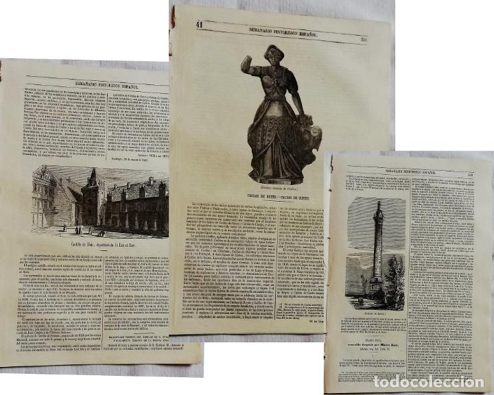 Coleccionismo de revistas y peri&oacute;dicos: SEMANARIO PINTORESCO ESPA&Ntilde;OL N&ordm;41 1852: Pas de Calais Columna,Ch&acirc;teau d'Angers, Porte d'Arroux Autun