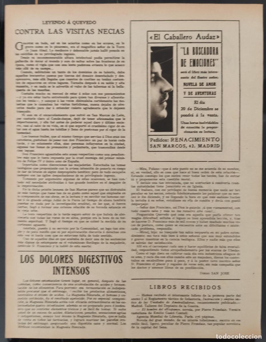 Coleccionismo de Revistas y Peri&oacute;dicos: Hoja revista nuevo mundo,1927, leyendo a Quevedo, contra las vistas necias, Diego San Jose
