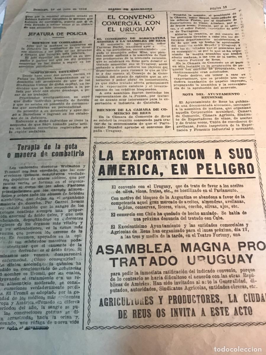 Coleccionismo de Revistas y Peri&oacute;dicos: DIARIO DE BARCELONA. Fragmento de 16 de julio de 1933. Uruguay