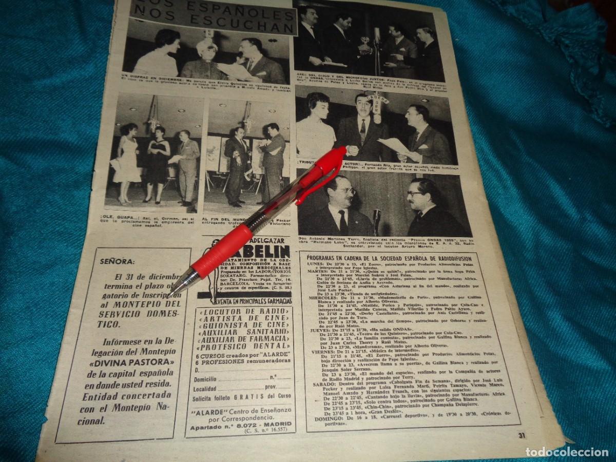 Coleccionismo de Revistas y Peri&oacute;dicos: RECORTE : CADENA SER, LOS ESPA&Ntilde;OLES NOS ESCUCHAN. CARMEN SEVILLA. ONDAS, DCMBRE 1959 (#)