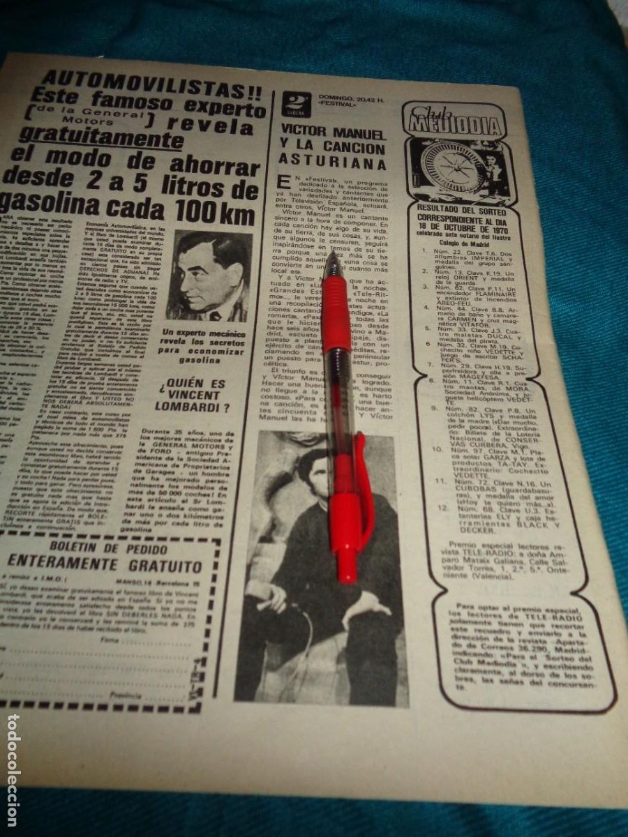 Coleccionismo de Revistas y Peri&oacute;dicos: RECORTE : VICTOR MANUEL Y LA CANCION ASTURIANA. TELERADIO, OCTUBRE 1970 (#)